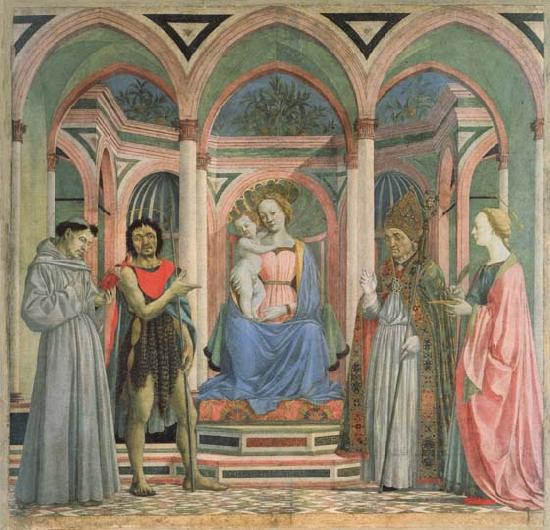 DOMENICO VENEZIANO Madonna and Child Enthroned with SS.Francis,john the Baptist,Zenobius,and Lucy France oil painting art